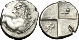 Continental Greece. Thrace, Chersonesos. AR Hemidrachm, c. 386-338 BC. D/ Forepart of lion right, head reverted. R/ Quadripartite incuse square with a...