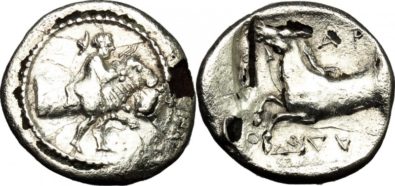 Continental Greece. Thessaly, Pharkadon. Fourrée Hemidrachm, c. 440 BC. D/ Thess...