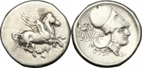 Continental Greece. Akarnania, Anactorium. AR Stater, c. 345-300 BC. D/ Pegasos flying right; below, AN monogram. R/ Head of Athena right, wearing Cor...