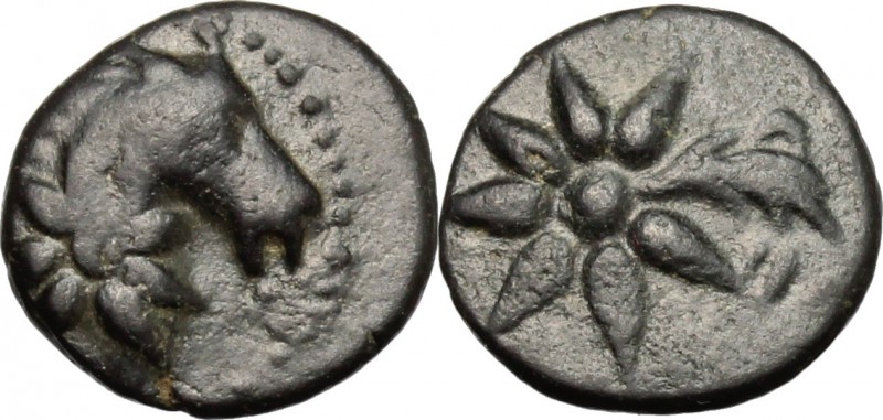 Greek Asia. Pontos, uncertain mint. AE 11 mm. c. 130-100 BC. D/ Head of horse ri...