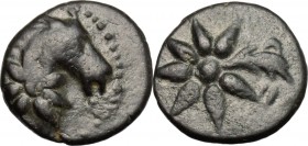 Greek Asia. Pontos, uncertain mint. AE 11 mm. c. 130-100 BC. D/ Head of horse right, with star of eight points on its neck. R/ Comet star of seven poi...