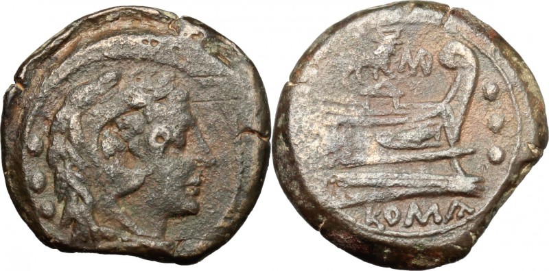 Bull and MD series. AE Quadrans, 189-180 BC. D/ Head of Hercules right; behind, ...