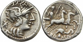 L. Caecilius Metellus Diadematus. AR Denarius, 128 BC. D/ Helmeted head of Roma right; behind, X. R/ Goddess in biga right, holding sceptre and reins ...