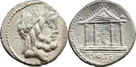 M. Volteius M.f. AR Denarius, 78 BC. D/ Laureate head of Jupiter right. R/ Temple of Jupiter Capitolinus; in exergue, M. VOLTEI. M. F. Cr. 385/1. B. 1...