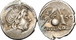 Cn. Lentulus. AR Denarius, 76-75 BC. D/ Diademed and draped bust of the Genius of the Roman People right, sceptre on shoulder; above, G.P.R. R/ EX-SC....