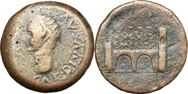 Augustus (27 BC - 14 AD). AE Dupondius, Spain, Emerita. D/ DIVVS AVG PATER CAE. ...