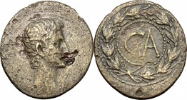 Augustus (27 BC - 14 AD). AE 'Sestertius', Asia Minor, Uncertain. Struck c. 25 BC. D/ [AVGVSTVS]. Bare head right. R/ Large CA within laurel wreath fr...