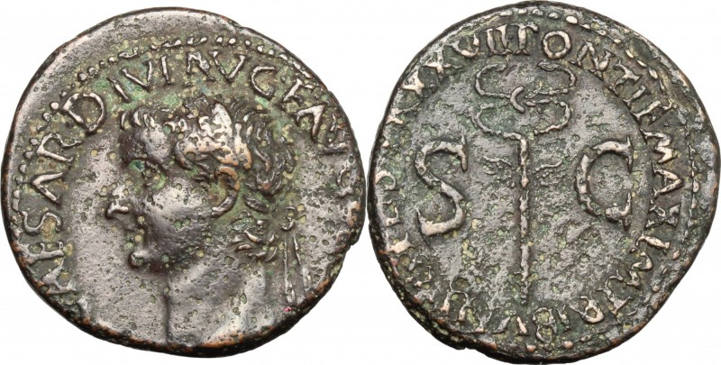 Tiberius (14-37). AE As, 35-36 AD. D/ [TI] CAESAR DIVI AVG F AVG[VST IMP VIII]. ...