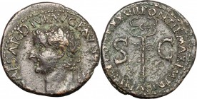 Tiberius (14-37). AE As, 35-36 AD. D/ [TI] CAESAR DIVI AVG F AVG[VST IMP VIII]. Laureate head left. R/ PONTIF MAXIM TRIBVN POTEST XXXVII. S-C to left ...