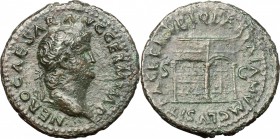 Nero (54-68). AE As, Rome mint. D/ NERO CAESAR AVG GERM IMP. Laureate head right. R/ PACE P R VBIQ PARTA IANVM CLVSIT SC. Temple of Janus with closed ...