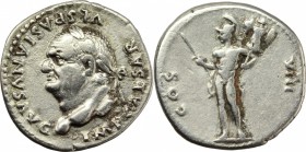 Vespasian (69-79). AR Denarius, 77-78 AD. D/ IMP CAESAR VESPASIANVS AVG. Laureate head left. R/ COS VIII. Mars standing left, holding spear and trophy...