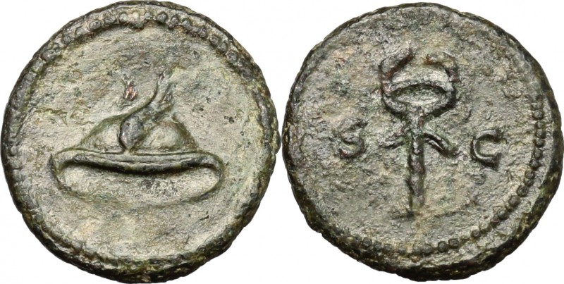 Domitian to Antoninus Pius. AE Quadrans, Rome mint. D/ Winged petasus. R/ SC. Wi...