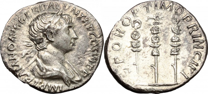 Trajan (98-117). AR Denarius, 112-114 AD. D/ IMP TRAIANO AVG GER DAC PM TR P COS...