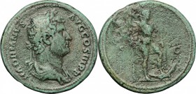 Hadrian (117-138). AE Sestertius, 134-138 AD. D/ HADRIANVS AVG COS III PP. Laureate and draped bust right. R/ SC. Hadrian, bare-headed, standing right...