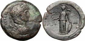 Hadrian (117-138). AE Drachm, Alexandria mint, Egypt. D/ Laureate, draped and cuirassed bust right. R/ Athena standing facing, head left, holding Nike...