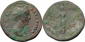 Faustina I, wife of Antoninus Pius (died 141 AD). AE Sestertius, after 141 AD. D/ DIVA FAVSTINA. Draped bust right. R/ AVGVSTA SC. Ceres standing fron...