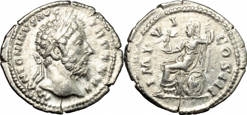 Marcus Aurelius (161-180). AR Denarius, 171-172 AD. D/ M ANTONINVS AVG TR P XXVI...