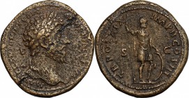 Marcus Aurelius (161-180). AE Sestertius, 164-165 AD. D/ M AVREL ANTONINVS AVG ARMENIACVS PM. Laureate head right. R/ TR POT XIX IMP II COS III SC. Ma...