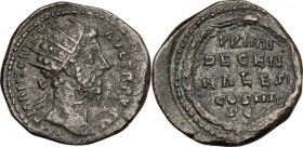 Marcus Aurelius (161-180). AE Dupondius, 170-171 AD. D/ IMP M ANTONINVS AVG TR P XXV . Radiate head right. R/ PRIMI/ DECEN/ NALES/ COSIII/ SC within l...