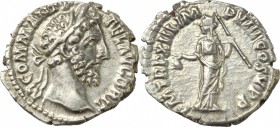 Commodus (177-192). AR Denarius, 187-188 AD. D/ M COMM ANT P FEL AVG BRIT. Laureate head right. R/ P M TR P XIII IMP VIII COS V P P. Libertas standing...
