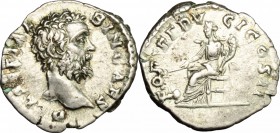 Clodius Albinus as Caesar (193-195). AR Denarius, Rome mint. D/ D CL SEPT ALBIN CAES. Bare head right. R/ FORT REDVCI COS II. Fortuna seated left, hol...