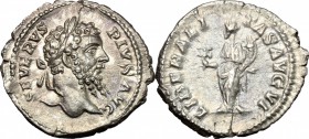 Septimius Severus (193-211). AR Denarius, 202-210 AD. D/ SEVERVS PIVS AVG. Laureate head right. R/ LIBERALITAS AVG VI. Liberalitas standing left, hold...