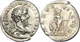 Septimius Severus (193-211). AR Denarius, Laodicea mint. D/ L SEPT SEV AVG IMP XI PART MAX. Laureate head right. R/ MARTI VICTORI. Mars standing right...