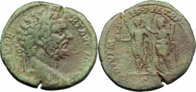 Septimius Severus (193-211). AE Sestertius, 195-196 AD. D/ [L SEPT S]EV PERT AVG IMP [VII]. Laureate head right, slight drapery on left shoulder. R/ D...