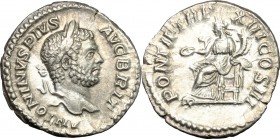 Caracalla (198-217). AR Denarius, 210 AD. D/ ANTONINVS PIVS AVG BRIT. Laureate head right. R/ PONTIF TR P XIII COS III. Concordia seated left, holding...