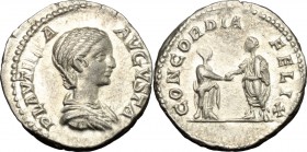 Plautilla, wife of Caracalla (died 212 AD). AR Denarius, Rome mint. D/ PLAVTILLA AVGVSTA. Draped bust right. R/ CONCORDIA FELIX. Caracalla standing le...