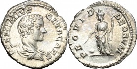 Geta as Caesar (198-209). AR Denarius, 203-208 AD. D/ P SEPTIMIVS GETA CAES. Bare-headed and draped bust right. R/ PROVID DEORVM. Providentia standing...