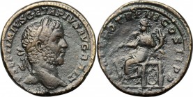 Geta (209-212). AE Sestertius, 210-211 AD. D/ P SEPTIMIVS GETA PIVS AVG BRIT. Laureate head right. R/ [FORT RE]D TR P III COS II PP SC. Fortuna seated...