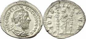 Macrinus (217-218). AR Denarius. D/ IMP C M OPEL SEV MACRINVS AVG. Laureate, draped and cuirassed bust right. R/ FIDES MILITVM. Fides standing facing,...