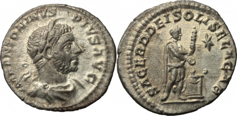 Elagabalus (218-222). AR Denarius, Rome mint. D/ IMP ANTONINVS PIVS AVG. Laureat...