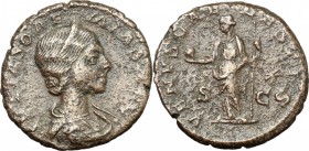 Julia Soaemias, mother of Elagabalus (died 222 AD). AE As. D/ IVLIA SOAEMIAS AVG. Diademed and draped bust right. R/ VENVS CAELESTIS SC. Venus standin...