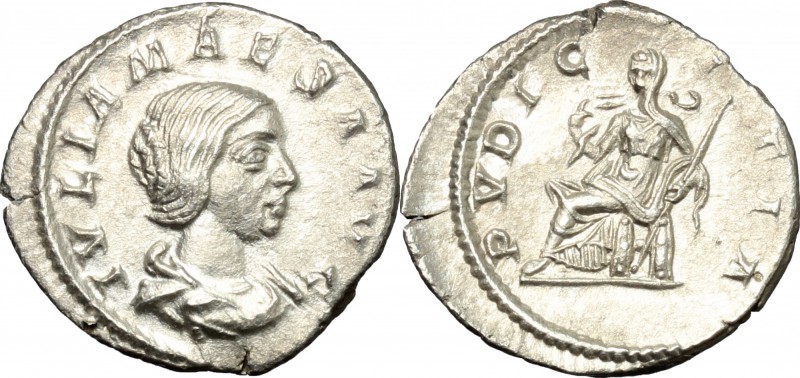 Julia Maesa, grandmother of Elagabalus (died 225 AD). AR Denarius. D/ IVLIA MAES...