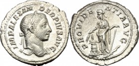 Severus Alexander (222-235 AD). AR Denarius, Rome mint. D/ IMP ALEXANDER PIVS AVG. Laureate bust right, with slight drapery on far shoulder. R/ PROVID...