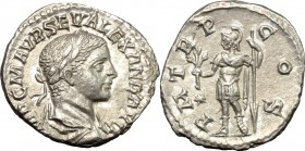 Severus Alexander (222-235). AR Denarius, Antioch mint, 222 AD. D/ IMP C MAVR SEV ALEXAND AVG. Laureate and draped bust right. R/ PM TR P COS. Mars st...