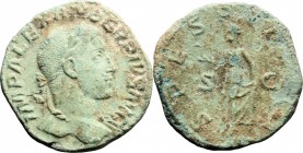 Severus Alexander (222-235 AD). AE Sestertius, 231-235 AD. D/ IMP ALEXANDER PIVS AVG. Laureate bust right, with slight drapery on far shoulder. R/ SPE...