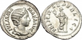 Julia Mamaea, mother of Severus Alexander (died 235 AD). AR Denarius. D/ IVLIA MAMAEA AVG. Diademed and draped bust right. R/ FELICITAS PVBLICA. Felic...
