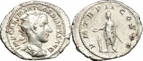 Gordian III (238-244 AD). AR Antoninianus, Rome mint. D/ IMP CAES M ANT GORDIANVS AVG. Radiate, draped and cuirassed bust right. R/ PM TR P II COS PP....