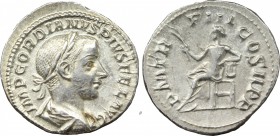 Gordian III (238-244). AR Denarius, 241-243 AD. D/ IMP GORDIANVS PIVS FEL AVG. Laureate, draped and cuirassed bust right. R/ PM TRP III COS II P P. Ap...