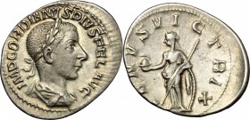 Gordian III (238-244 ). AR Denarius, 240 AD. D/ IMP GORDIANVS PIVS FEL AVG. Laureate, draped and cuirassed bust right. R/ VENVS VICTRIX. Venus standin...