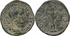 Gordian III (238-244). AE Sestertius. D/ IMP GORDIANVS PIVS FEL AVG. Laureate, draped and cuirassed bust right. R/ IOVIS STATOR SC. Jupiter standing f...
