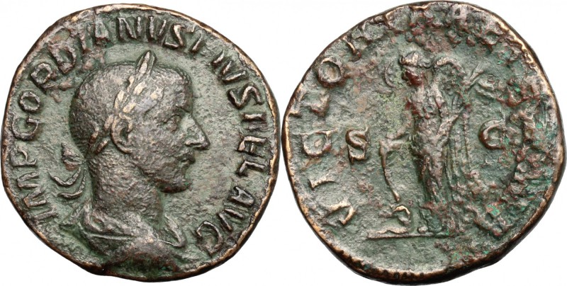 Gordian III (238-244). AE Sestertius. D/ IMP GORDIANVS PIVS FEL AVG. Laureate, d...