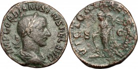 Gordian III (238-244). AE Sestertius. D/ IMP GORDIANVS PIVS FEL AVG. Laureate, draped and cuirassed bust right. R/ VICTORIA AETERNA SC. Victory standi...