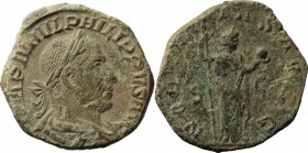 Philip I (244-249). AE Sestertius, 248 AD. D/ IMP M IVL PHILIPPVS AVG. Laureate, draped and cuirassed bust right. R/ NOBILITAS AVG SC. Nobilitas stand...
