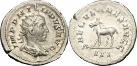 Philip II (247-249). AR Antoninianus, commemorating the Secular Games, 248 AD. D/ IMP PHILIPPVS AVG. Radiate, draped and cuirassed bust right. R/ SAEC...