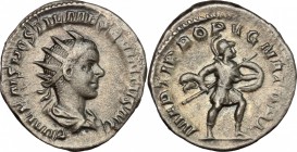 Hostilian as Caesar (250-251 AD). AR Antoninianus. D/ C VALENS HOSTIL MES QVINTVS N C. Radiate, draped and cuirassed bust right. R/ MARTI PROPVGNATORI...