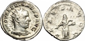 Valerian I (253-260). AR Antoninianus, Mediolanum mint. D/ IMP VALERIANVS P AVG. Radiate, draped and cuirassed bust right. R/ SALVS AVGG. Salus standi...